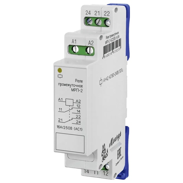 Реле промежуточное Меандр МРП-2 16А 2НО/НЗ 24В AC/DC УХЛ4 на DIN-рейку