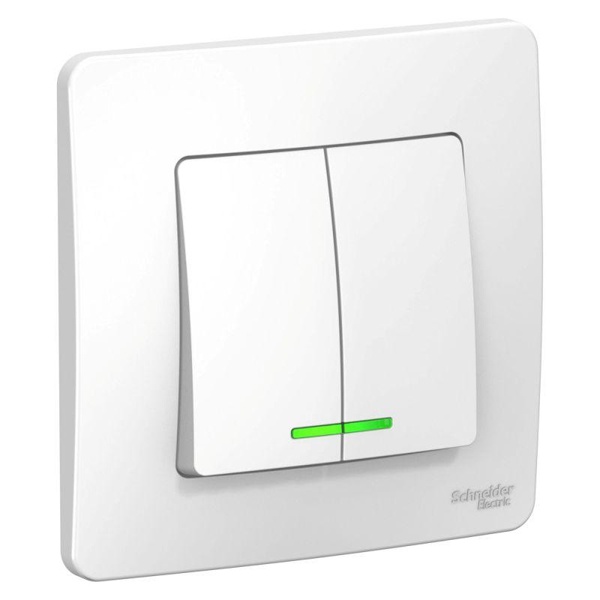 Выключатель 2-клавишный с подсветкой SE Blanca с/у 10A 250В белый