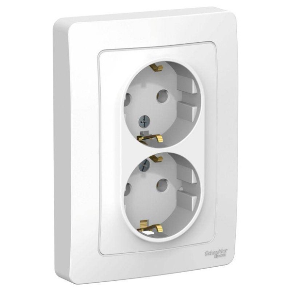 Розетка двойная с заземлением SE Blanca 2х2Р+Е без шторок 16А, 250В с/у белый