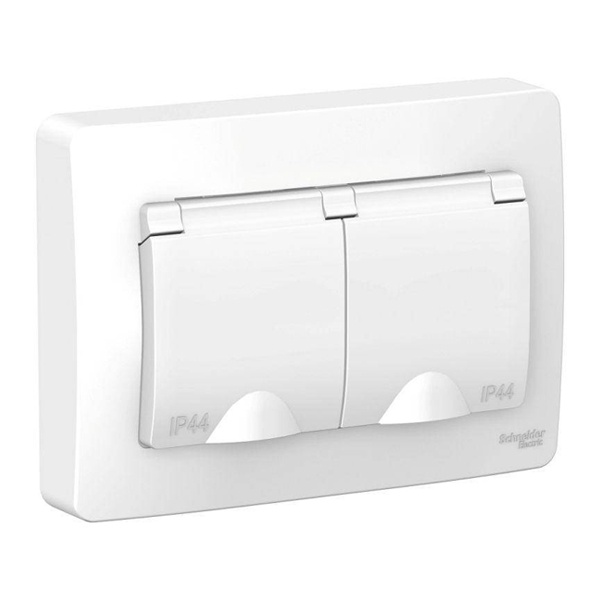 Розетка IP44 SE Blanca двойная с заземлением 2x2Р+Е со шторками и крышками 16А, 250В с/у белый