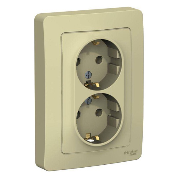 Розетка двойная с заземлением SE Blanca 2х2Р+Е без шторок 16А, 250В с/у бежевый
