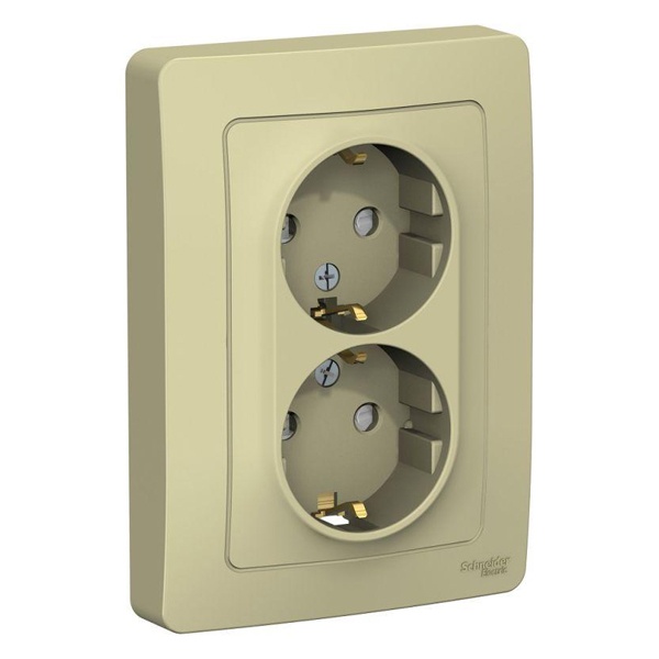 Розетка двойная с заземлением SE Blanca 2х2Р+Е со шторками 16А, 250В с/у бежевый