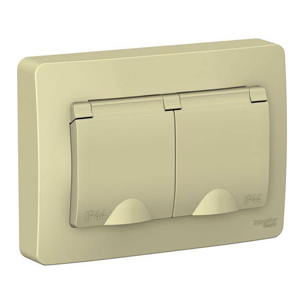 Розетка IP44 SE Blanca двойная с заземлением 2x2Р+Е со шторками и крышками 16А, 250В с/у бежевый