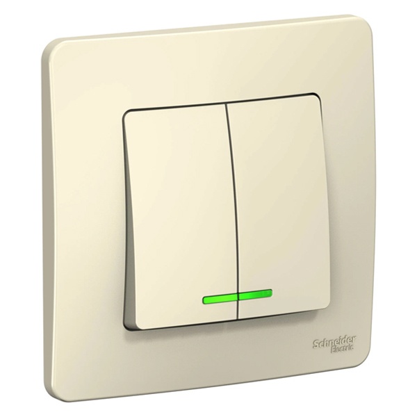 Выключатель 2-клавишный с подсветкой SE Blanca с/у 10A 250В молочный
