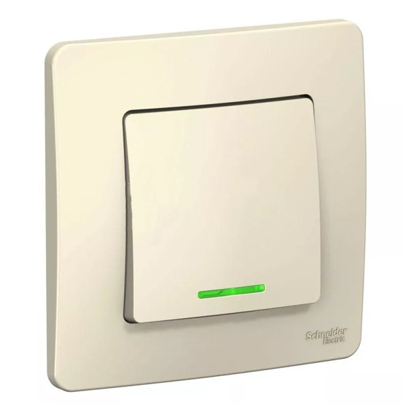 Переключатель 1-клавишный с подсветкой SE Blanca с/у 10A 250В молочный