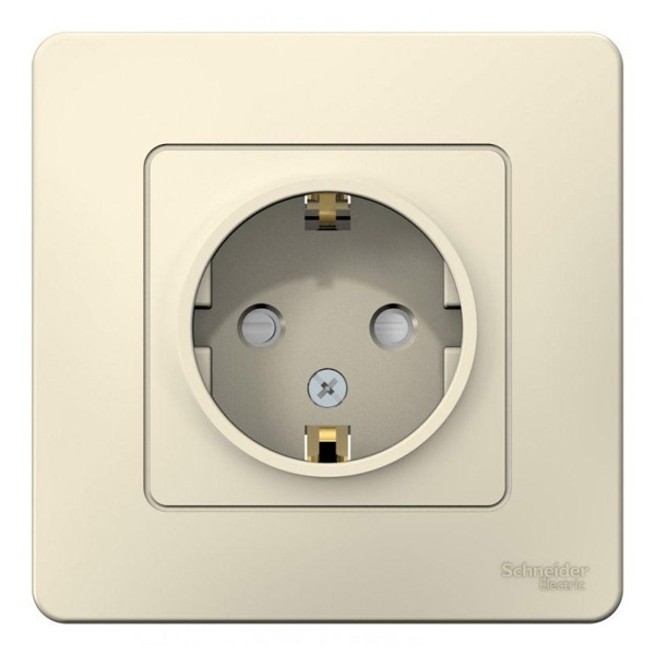 Розетка с заземлением SE Blanca 2Р+Е со шторками 16А, 250В с/у молочный
