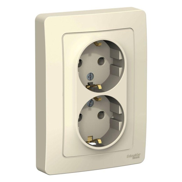 Розетка двойная с заземлением SE Blanca 2х2Р+Е без шторок 16А, 250В с/у молочный