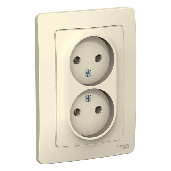 Розетка двойная без заземления SE Blanca 2х2Р без шторок 16А, 250В с/у молочный