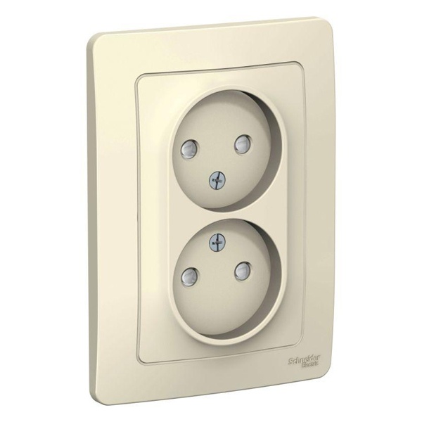 Розетка двойная без заземления SE Blanca 2х2Р со шторками 16А, 250В с/у молочный