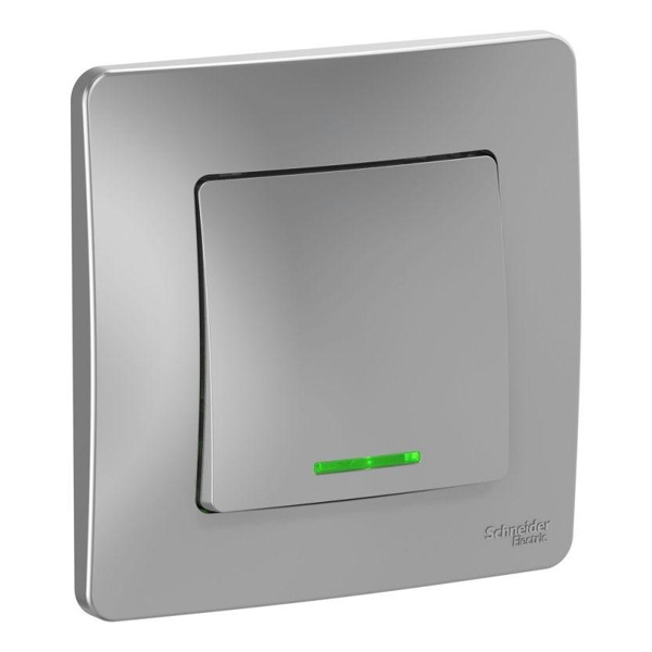 Выключатель 1-клавишный с подсветкой SE Blanca с/у 10A 250В алюминий