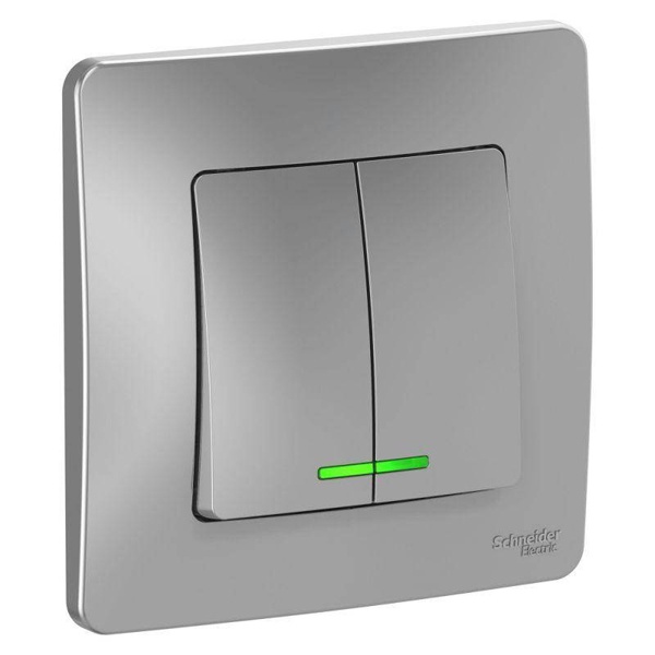 Выключатель 2-клавишный с подсветкой SE Blanca с/у 10A 250В алюминий