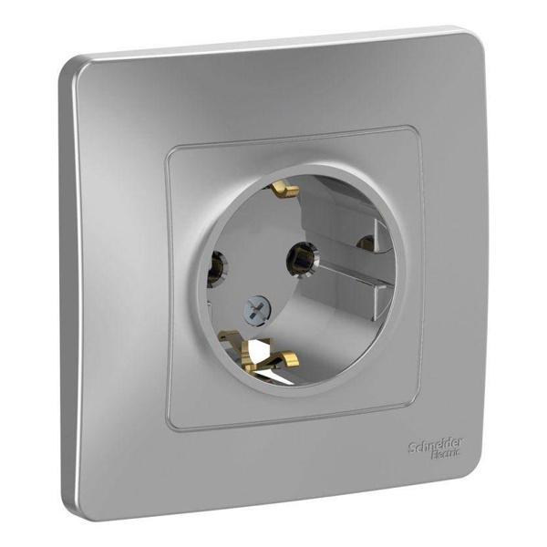 Розетка с заземлением SE Blanca 2Р+Е без шторок 16А, 250В с/у алюминий