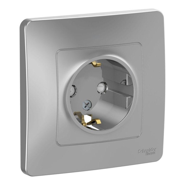 Розетка с заземлением SE Blanca 2Р+Е со шторками 16А, 250В с/у алюминий