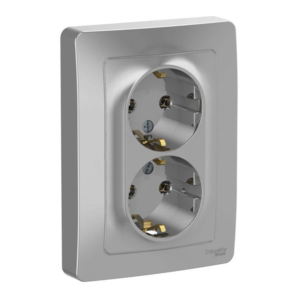 Розетка двойная с заземлением SE Blanca 2х2Р+Е без шторок 16А, 250В с/у алюминий