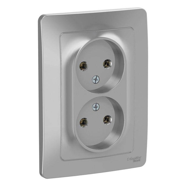 Розетка двойная без заземления SE Blanca 2х2Р без шторок 16А, 250В с/у алюминий