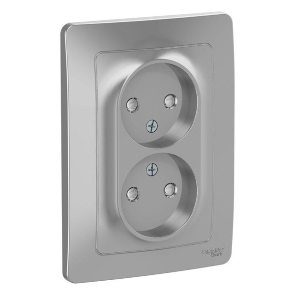 Розетка двойная без заземления SE Blanca 2х2Р со шторками 16А, 250В с/у алюминий