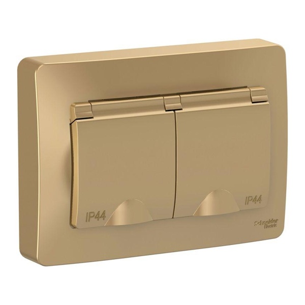 Розетка IP44 SE Blanca двойная с заземлением 2x2Р+Е со шторками и крышками 16А, 250В с/у титан