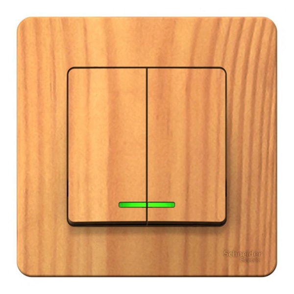 Выключатель 2-клавишный с подсветкой SE Blanca с/у 10A 250В ясень