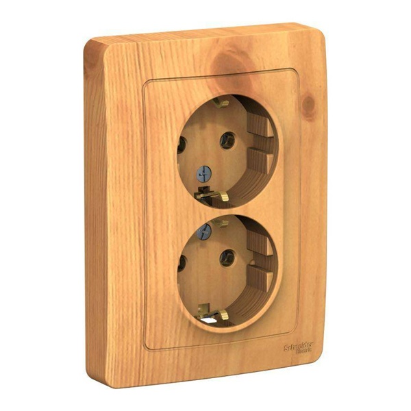 Розетка двойная с заземлением SE Blanca 2х2Р+Е без шторок 16А, 250В с/у ясень