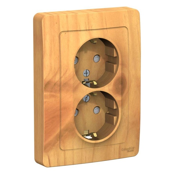 Розетка двойная с заземлением SE Blanca 2х2Р+Е со шторками 16А, 250В с/у ясень