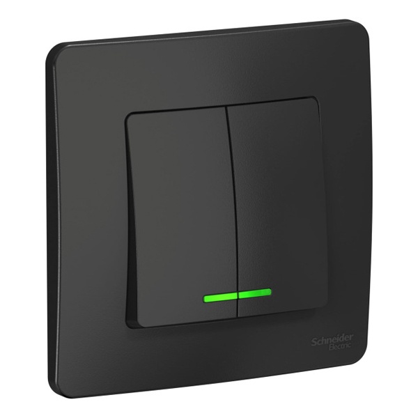 Выключатель 2-клавишный с подсветкой SE Blanca с/у 10A 250В антрацит