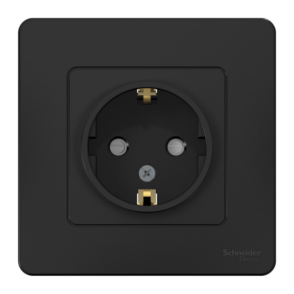 Розетка с заземлением SE Blanca 2Р+Е со шторками 16А, 250В с/у антрацит