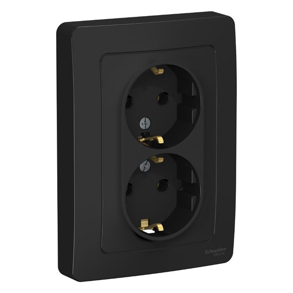 Розетка двойная с заземлением SE Blanca 2х2Р+Е без шторок 16А, 250В с/у антрацит