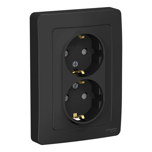 Розетка двойная с заземлением SE Blanca 2х2Р+Е со шторками 16А, 250В с/у антрацит