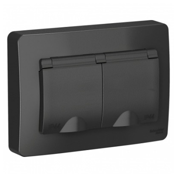 Розетка IP44 SE Blanca двойная с заземлением 2x2Р+Е со шторками и крышками 16А, 250В с/у антрацит