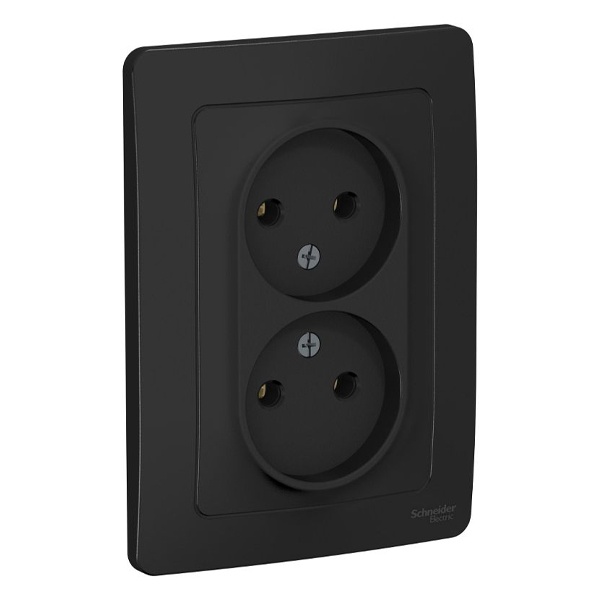 Розетка двойная без заземления SE Blanca 2х2Р без шторок 16А, 250В с/у антрацит