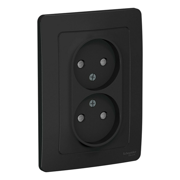 Розетка двойная без заземления SE Blanca 2х2Р со шторками 16А, 250В с/у антрацит