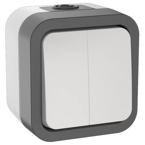 Выключатель 2-клавишный ИЭК TORS TS205 10А IP55 серо-белый