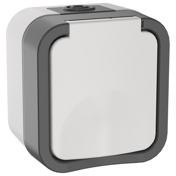 Розетка ИЭК TORS TS220 2П+3 с крышкой и шторками 16А IP55 серо-белый