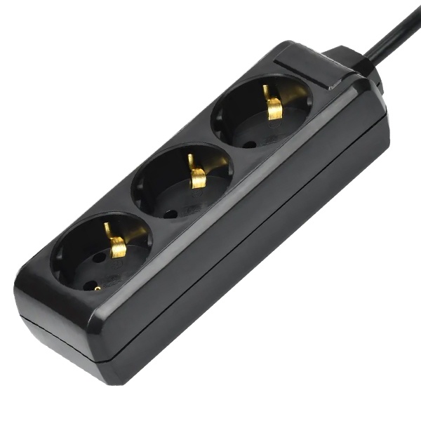 Удлинитель ИЭК У03 3х2P+PE 3 розетки с заземлением 5м 3х1мм2 16А/250В черный