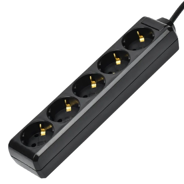 Удлинитель ИЭК У05 5х2P+PE 5 розетки с заземлением 3м 3х1мм2 16А/250В черный