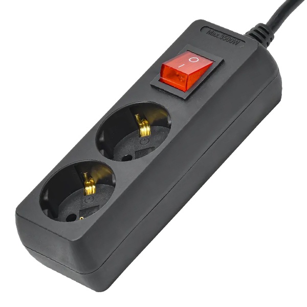 Удлинитель ИЭК У02К 2х2P+PE с выключателем 5м 3х1мм2 16А 250В черный