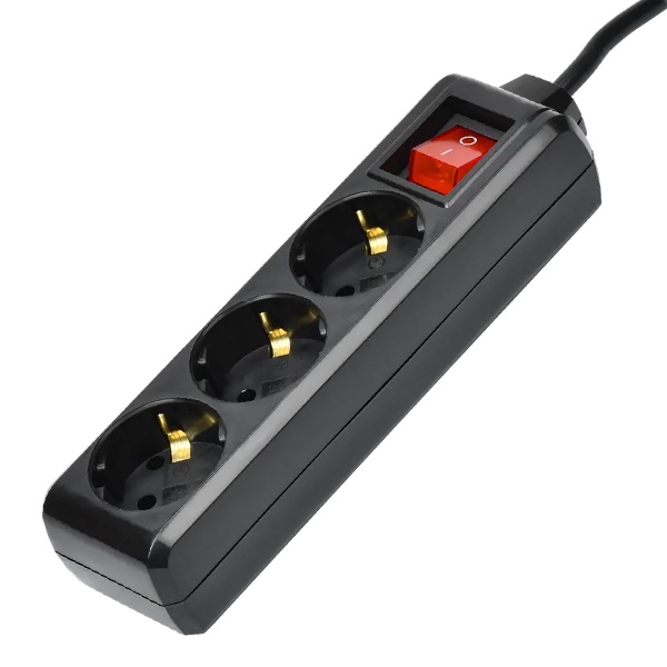 Удлинитель ИЭК У03К 3х2P+PE с выключателем 3м 3х1мм2 16А 250В черный