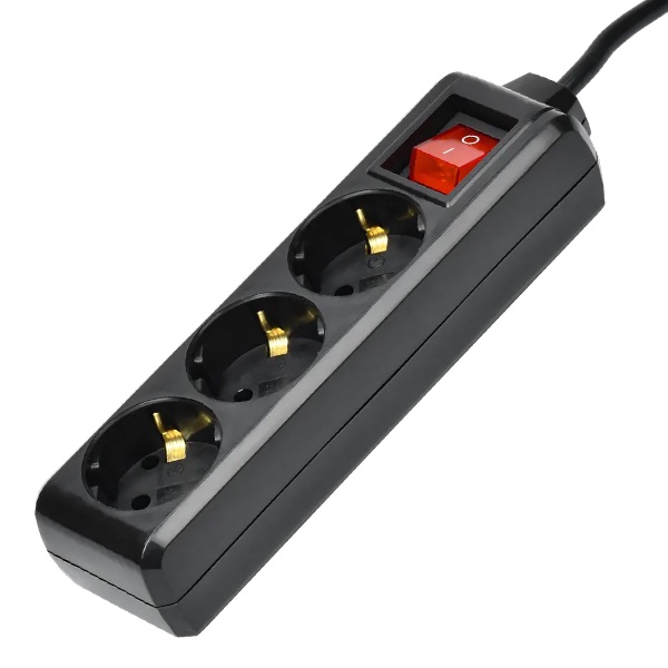 Удлинитель ИЭК У03К 3х2P+PE с выключателем 5м 3х1мм2 16А 250В черный