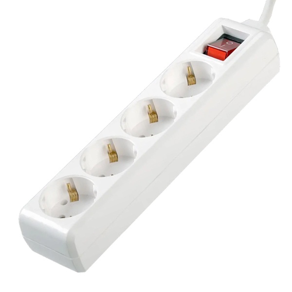 Удлинитель ИЭК У04К 4х2P+PE с выключателем 1,5м 3х1мм2 16А/250В белый