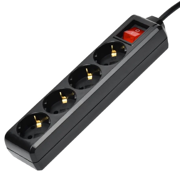 Удлинитель ИЭК У04К 4х2P+PE с выключателем 5м 3х1мм2 16А 250В черный