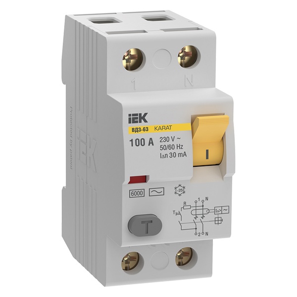 УЗО ИЭК KARAT ВД3-63 2P 100А 30мА 6кА тип AC (ВДТ)