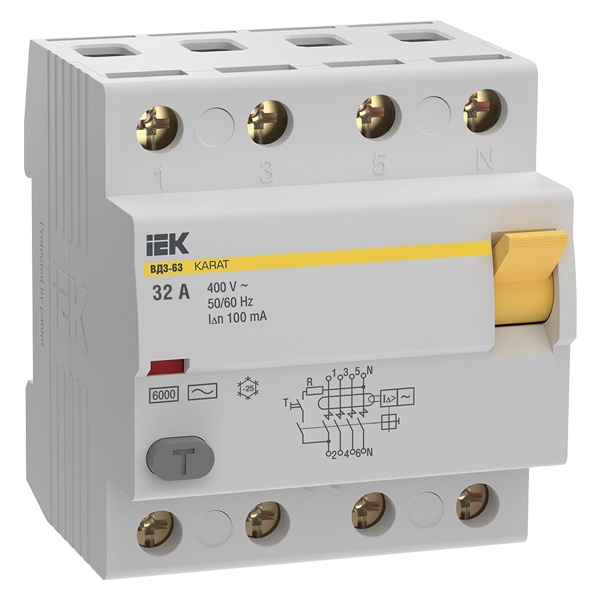УЗО ИЭК KARAT ВД3-63 4P 32А 100мА 6кА тип AC (ВДТ)