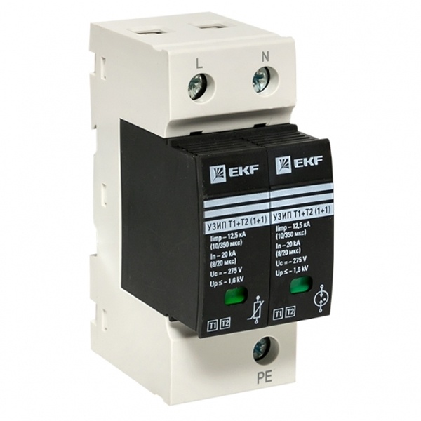 Устройство защиты от импульсных перенапряжений EKF Т1+Т2; Iimp-12,5kA In-20kA Uc-275В 1+1 2Р