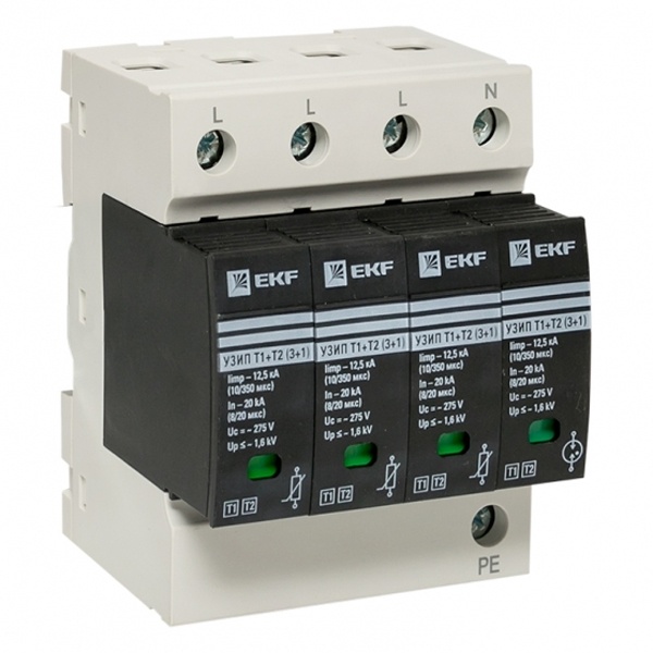 Устройство защиты от импульсных перенапряжений EKF Т1+Т2; Iimp-12,5kA In-20kA Uc-275В 3+1 4Р