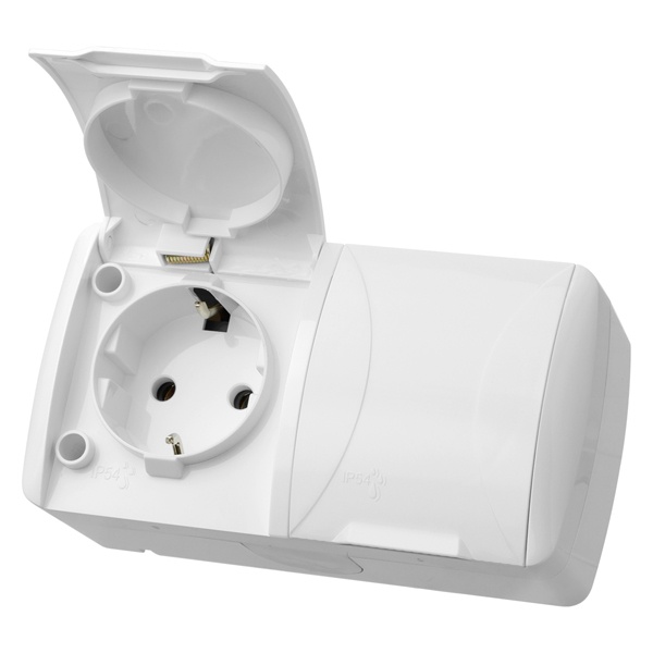Розетка двойная TDM 2П+3 открытой установки Селигер с крышкой 16А IP54 белый
