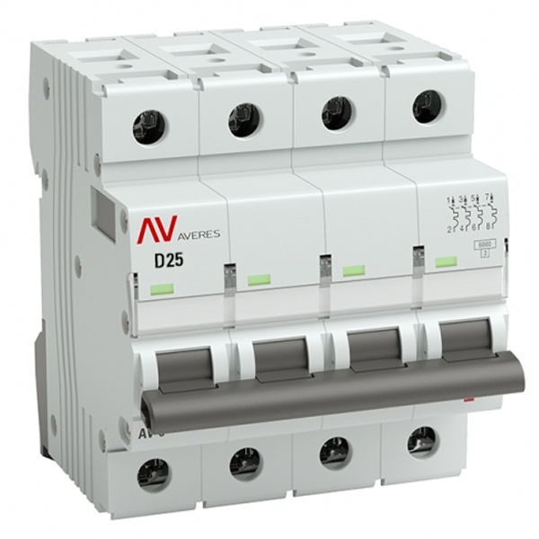 Выключатель автоматический EKF AVERES AV-6 25A (D) 4P трехфазный 6kA