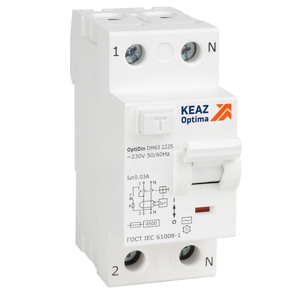 УЗО КЭАЗ OptiDin DM63-2463-AC-4,5-УХЛ4 2Р 63А 300мА тип AC 4,5кА (ВДТ)