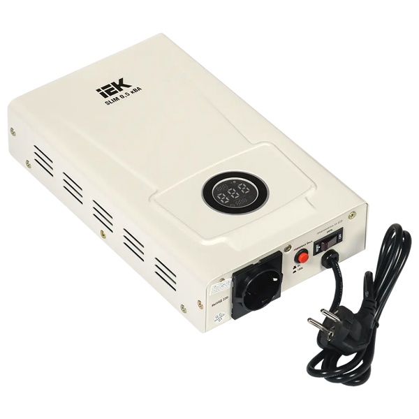 Стабилизатор напряжения ИЭК релейный однофазный настенный вход 140-260В выход 220В 0,5кВА SLIM