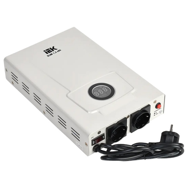 Стабилизатор напряжения ИЭК релейный однофазный настенный вход 140-260В выход 220В 1,5кВА SLIM