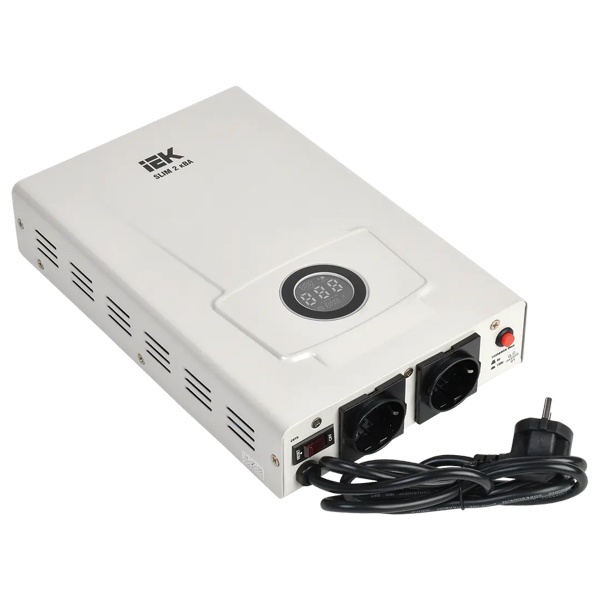 Стабилизатор напряжения ИЭК релейный однофазный настенный вход 140-260В выход 220В 2кВА SLIM